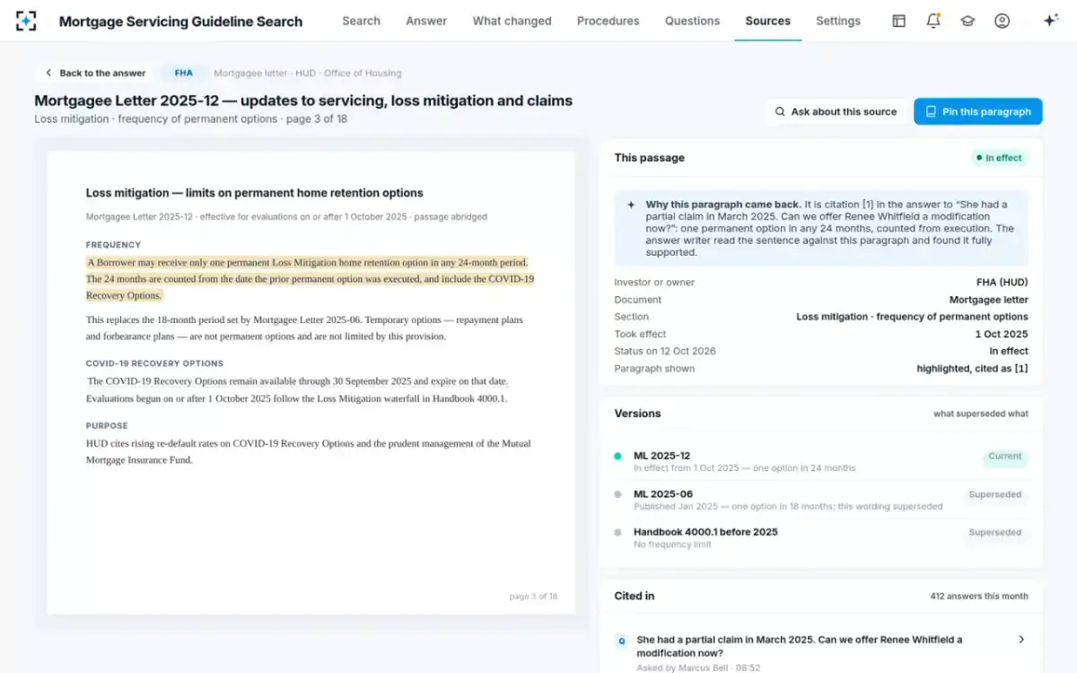 Mortgage Servicing Guideline Search — The source paragraph