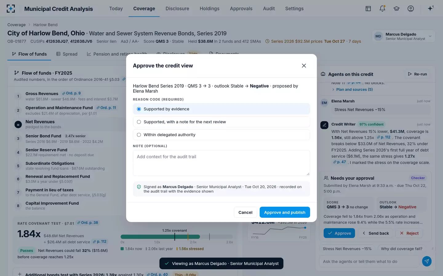 Municipal Credit Analysis — Approve with a reason code
