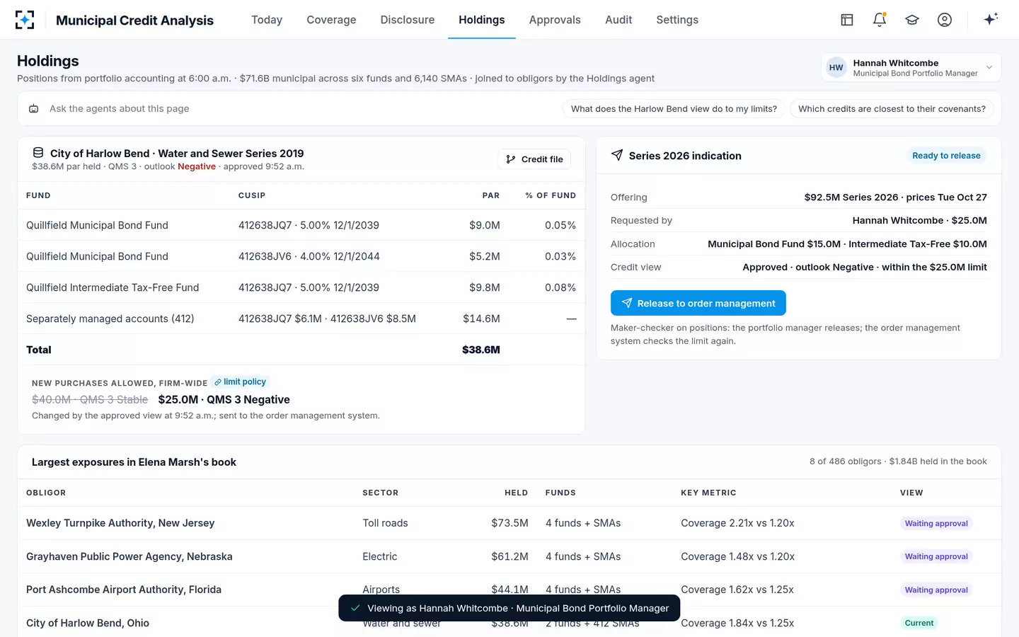 Municipal Credit Analysis — Holdings and limits