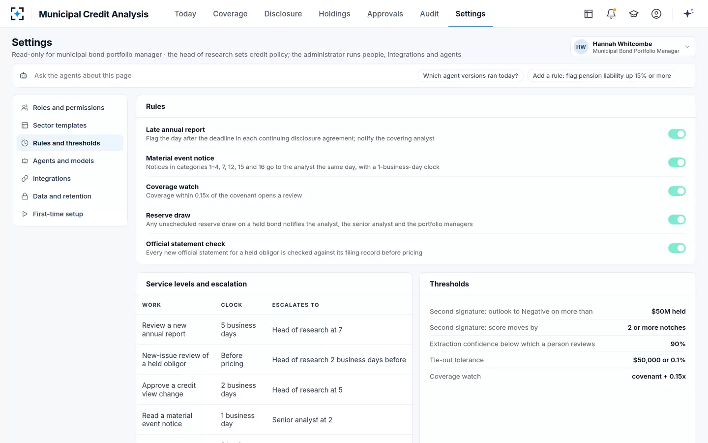 Municipal Credit Analysis — Rules and thresholds