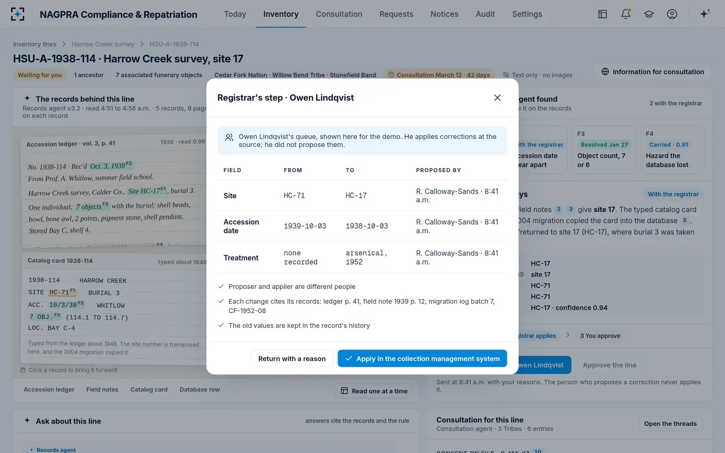 NAGPRA Compliance & Repatriation — The registrar applies it, not the coordinator