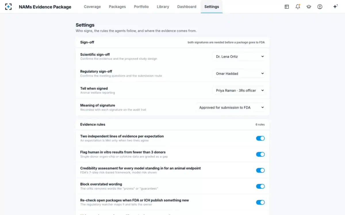 NAMs Evidence Package — Your rules