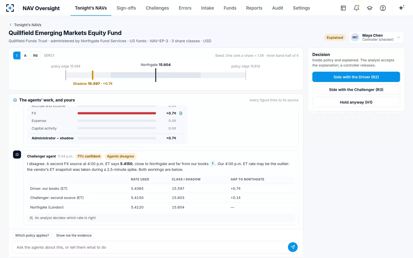 NAV Oversight — When the agents disagree
