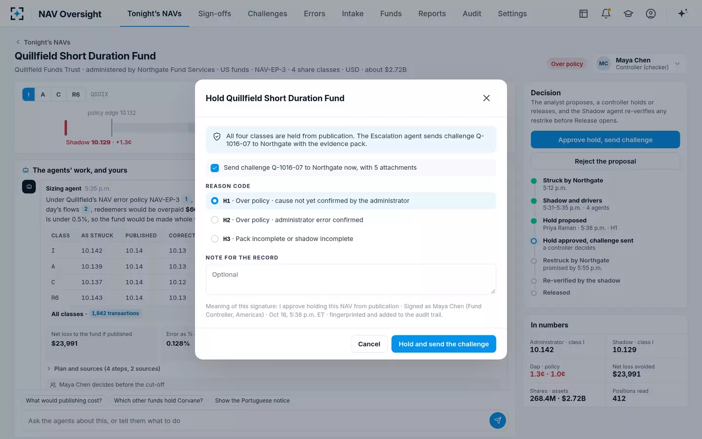 NAV Oversight — Approve the hold