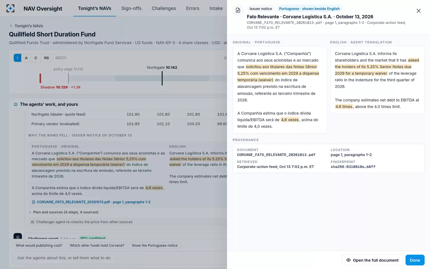 NAV Oversight — The issuer's notice, original beside English