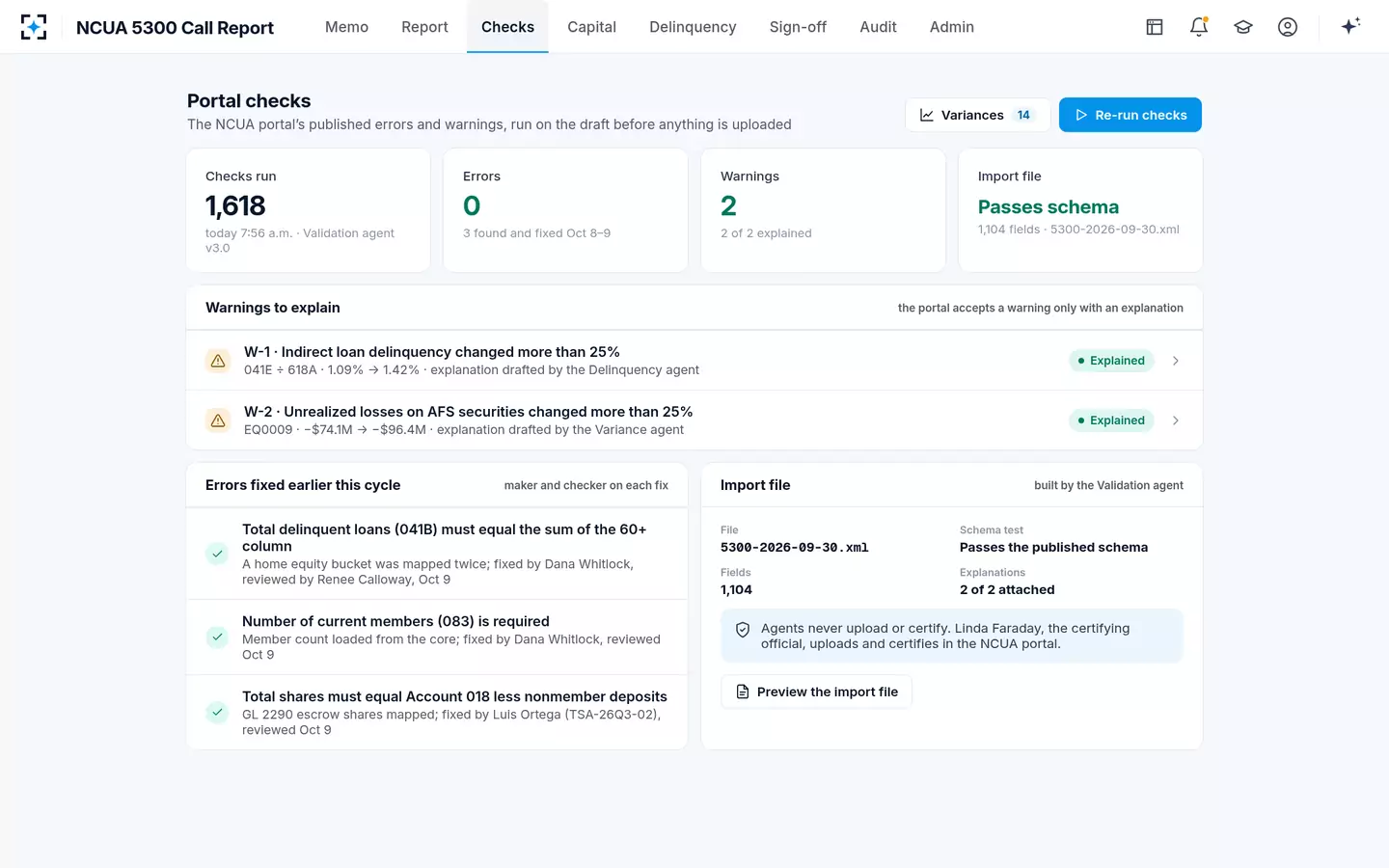 NCUA 5300 Call Report — 5300 errors and warnings before upload
