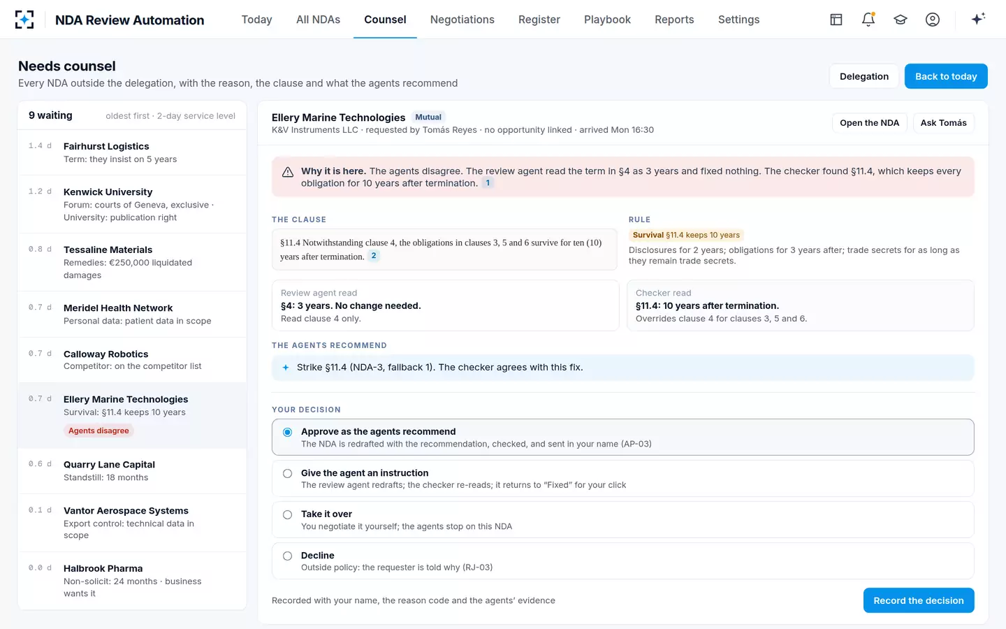 NDA Review Automation — Needs counsel