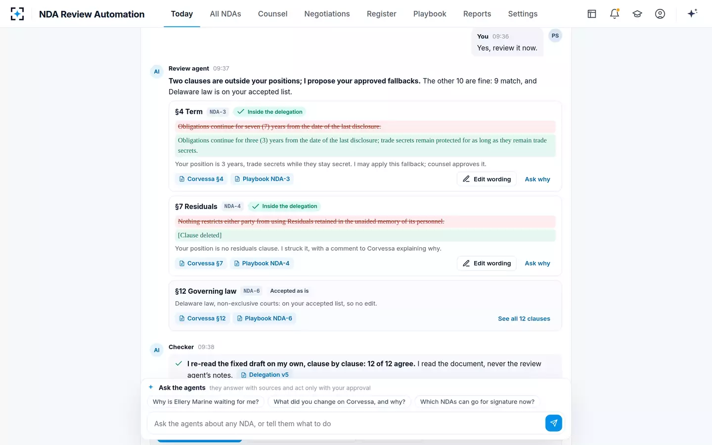 NDA Review Automation — Proposed fixes, cited