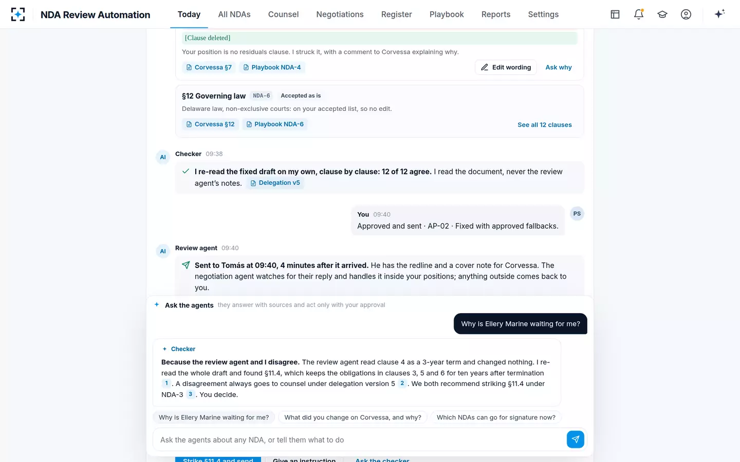 NDA Review Automation — Sent, and a question answered