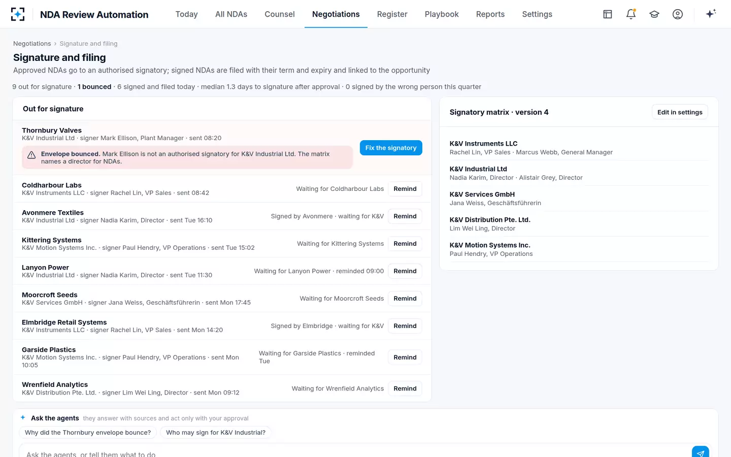 NDA Review Automation — Signature and filing