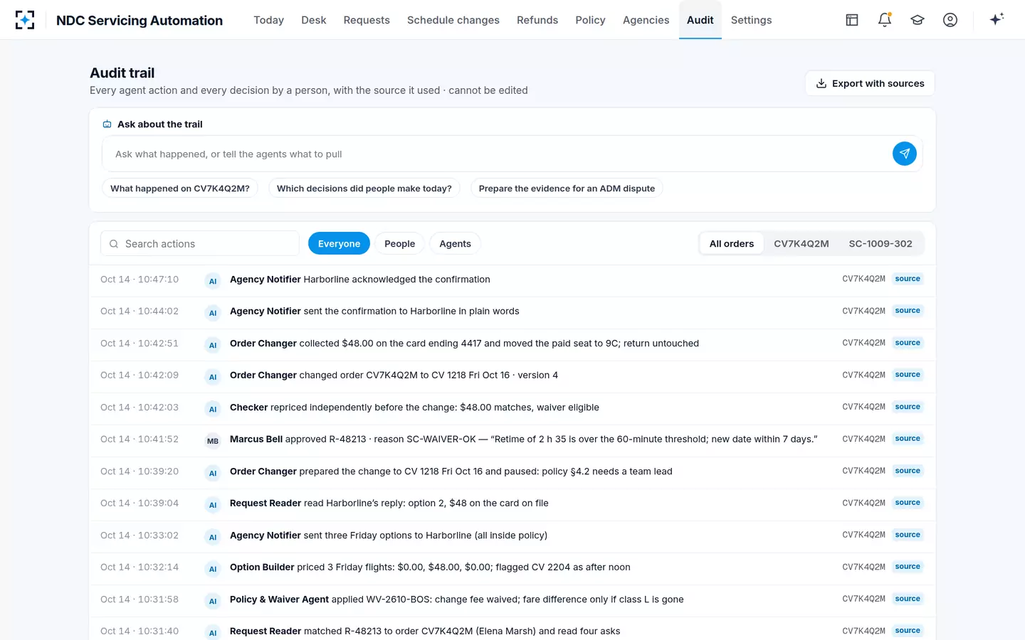 NDC Servicing Automation — Audit trail