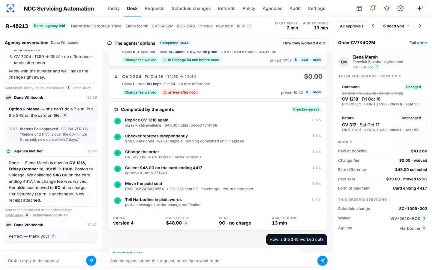 NDC Servicing Automation — Order changed and checked