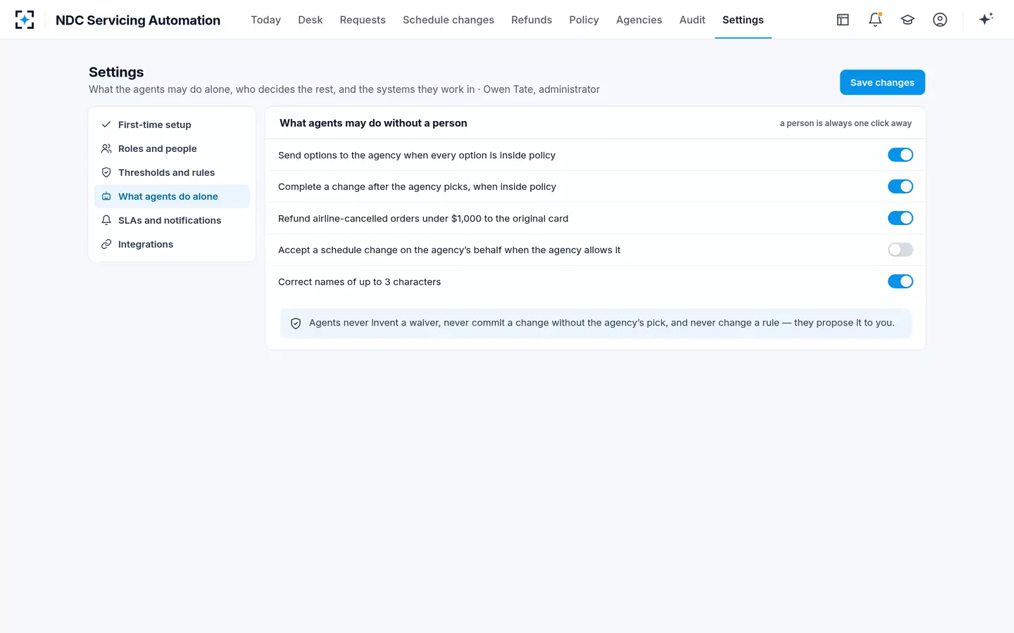 NDC Servicing Automation — What the agents do alone
