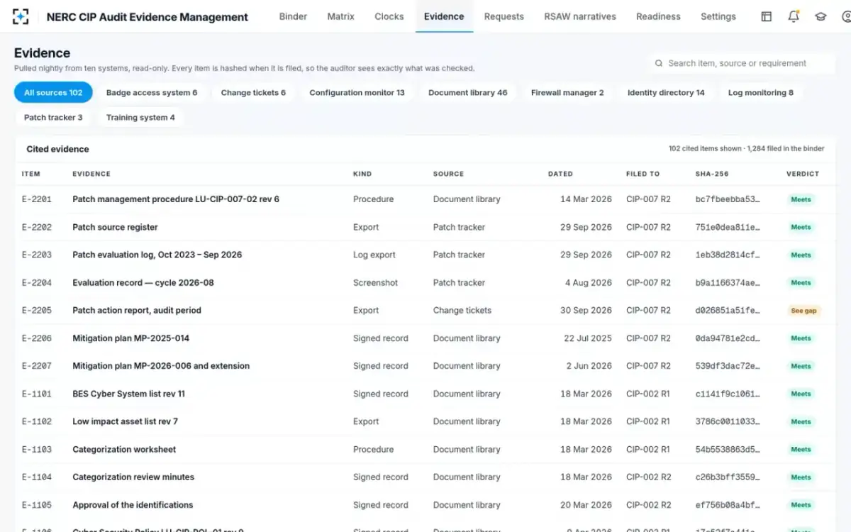 NERC CIP Audit Evidence Management — The evidence library