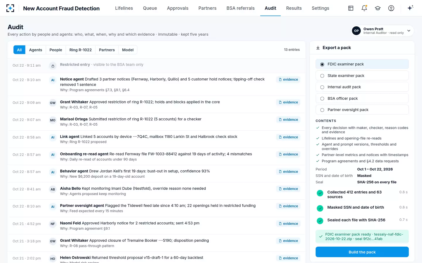 New Account Fraud Detection — Audit trail and examiner pack