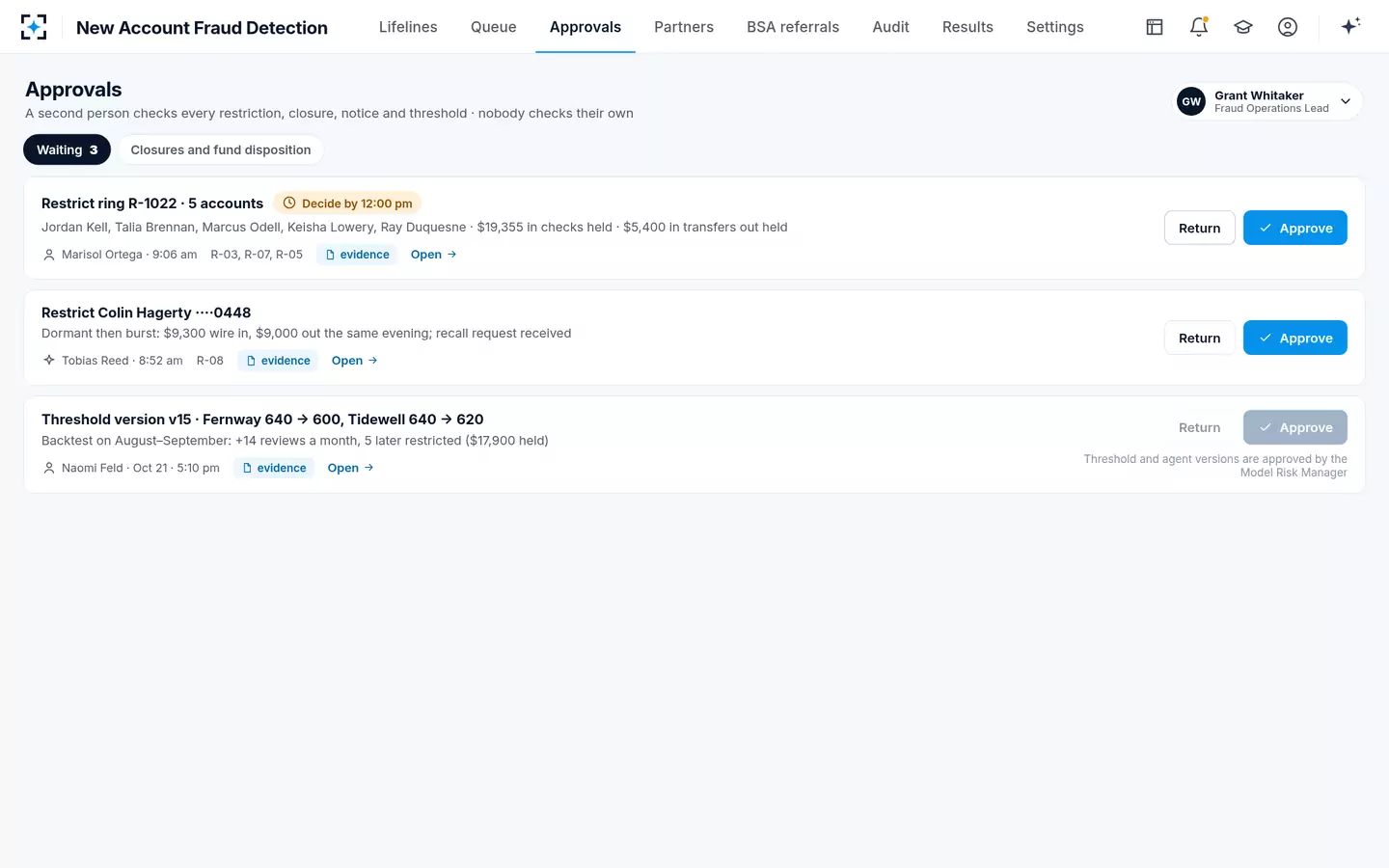 New Account Fraud Detection — Maker and checker