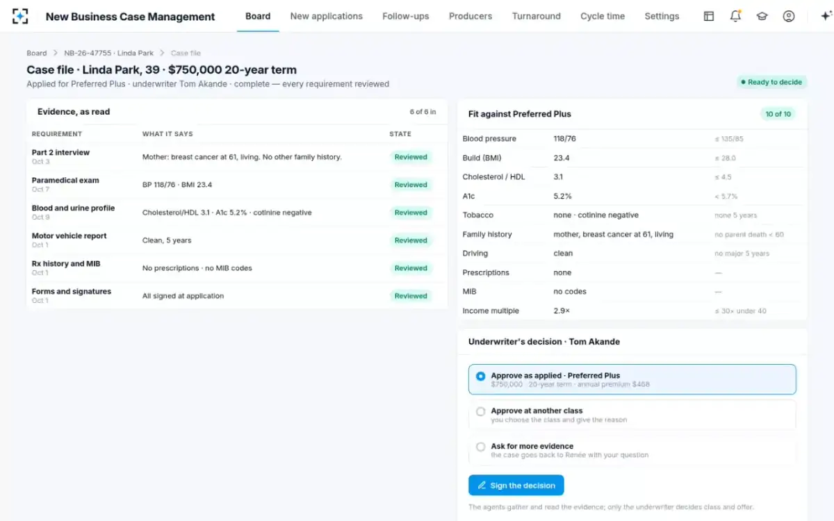New Business Case Management — The underwriter’s case file