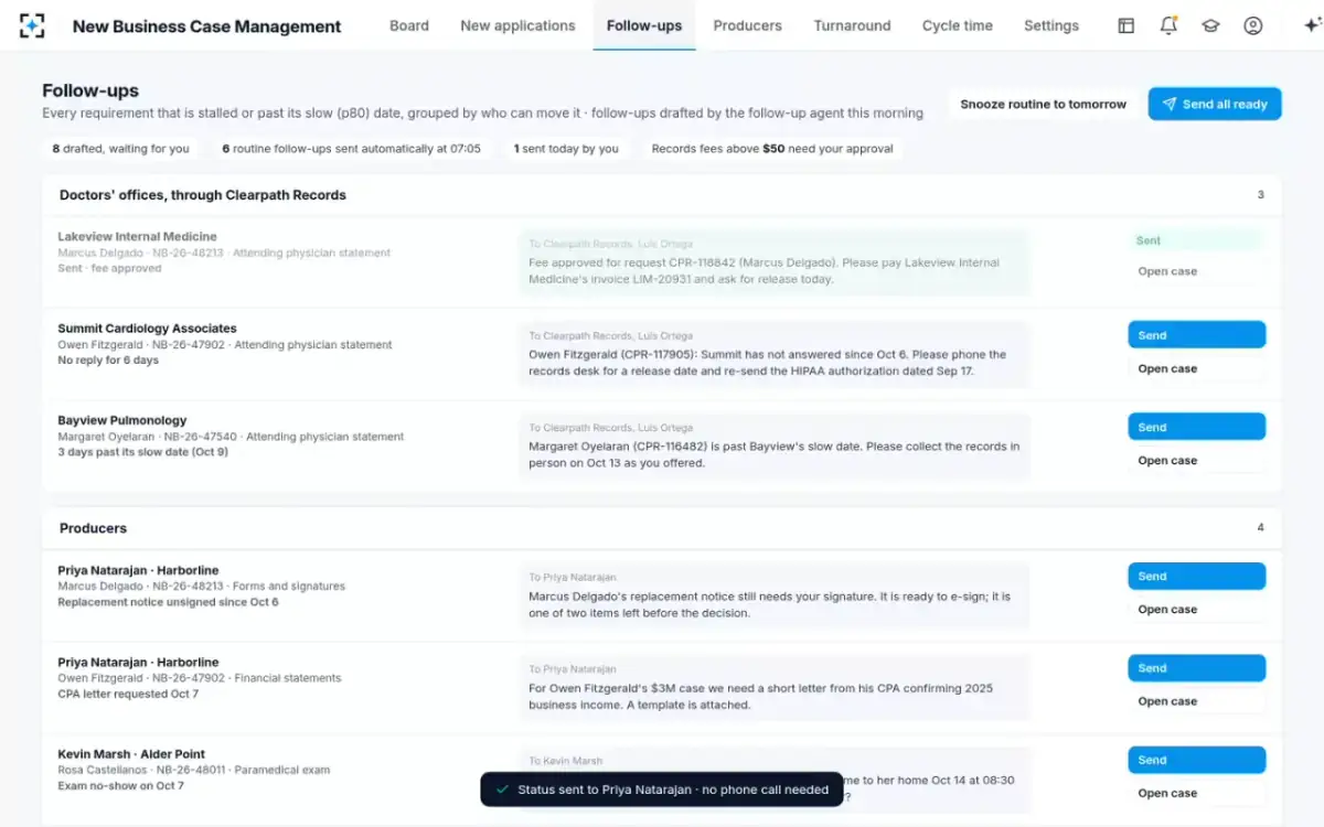 New Business Case Management — Follow-ups
