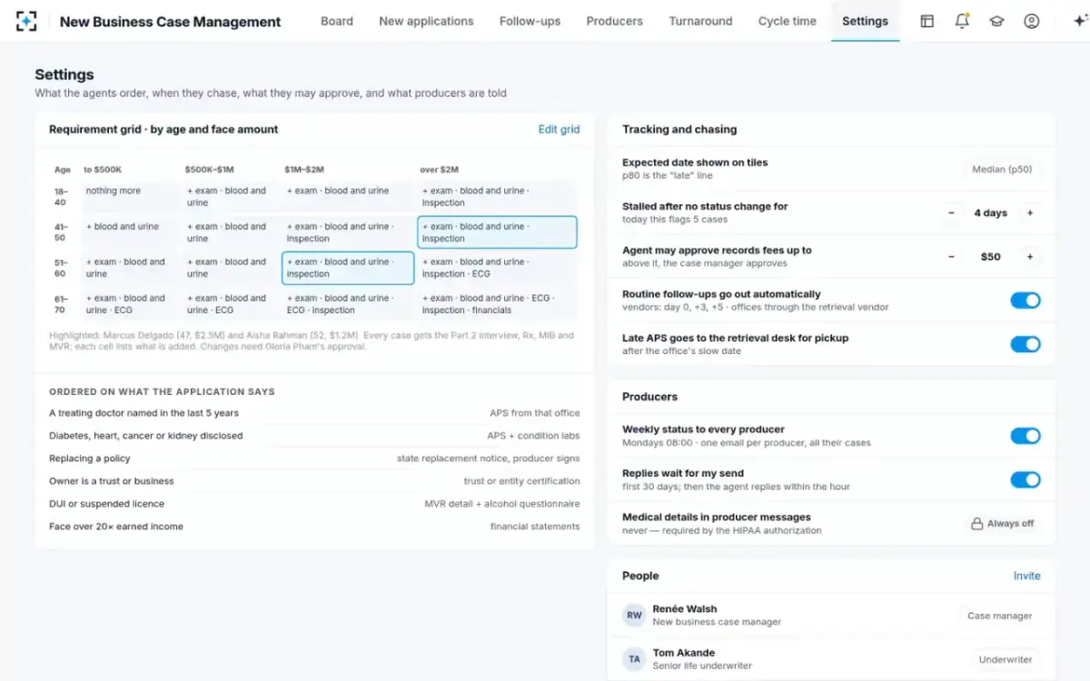 New Business Case Management — Settings