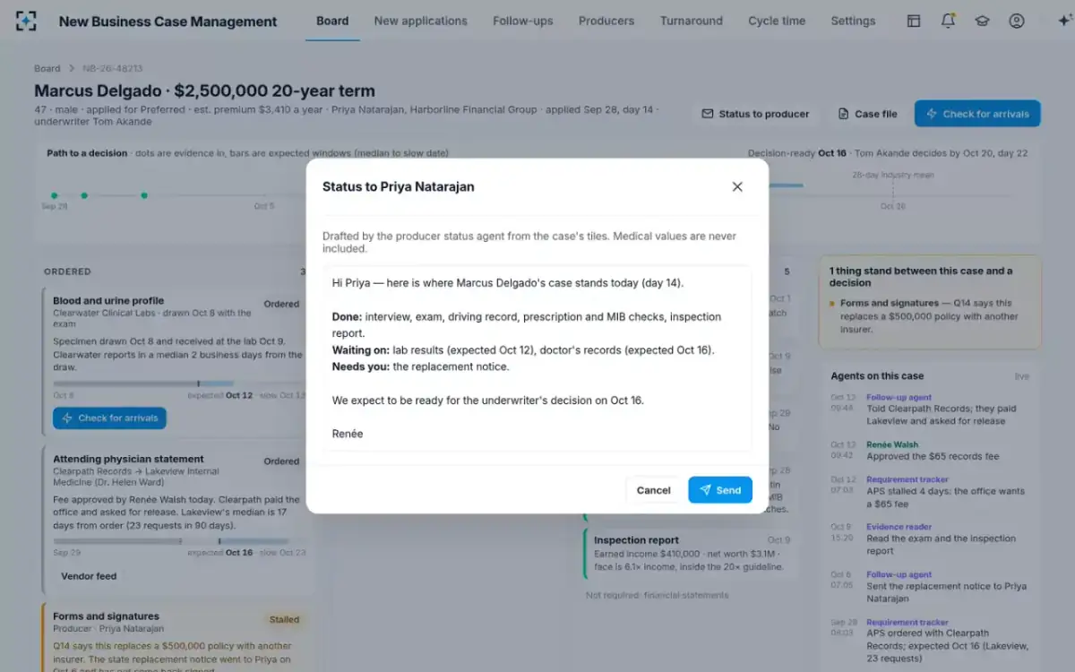 New Business Case Management — Status to the producer