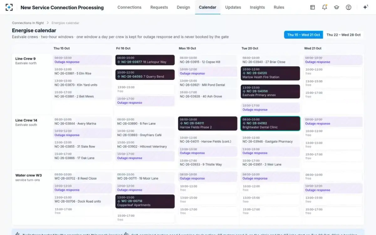 New Service Connection Processing — Energise calendar