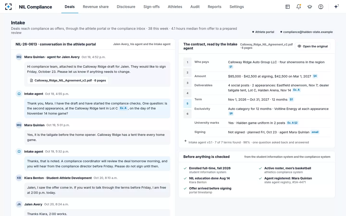 NIL Compliance — Deals arrive as offers, and the agent asks back