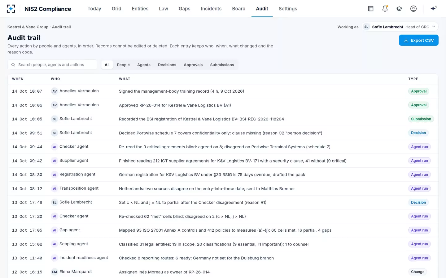 NIS2 Compliance — Audit trail