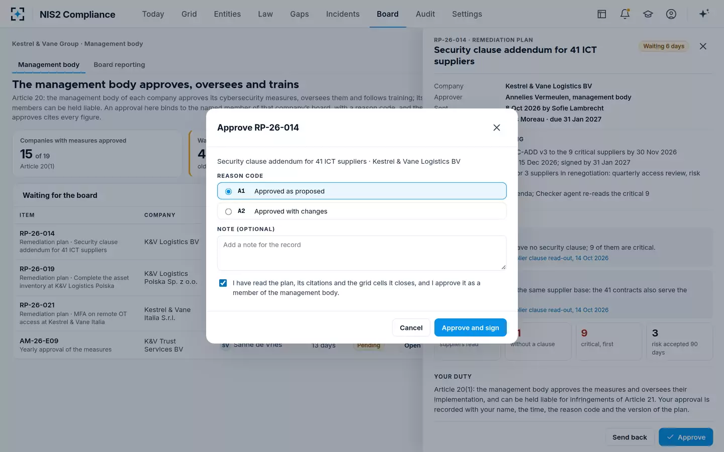 NIS2 Compliance — Approve with a reason code