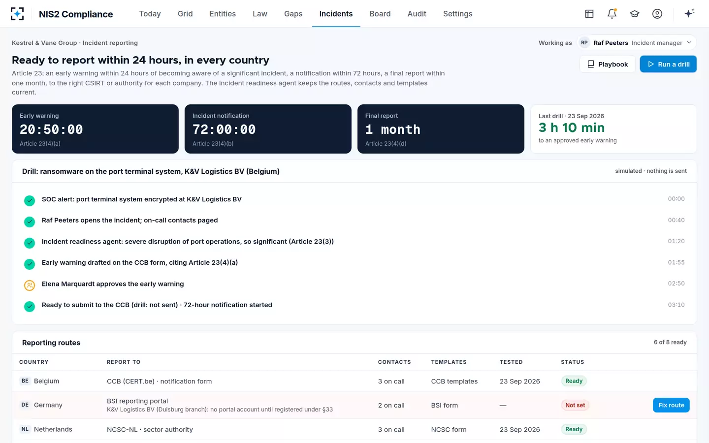 NIS2 Compliance — Incident reporting drill