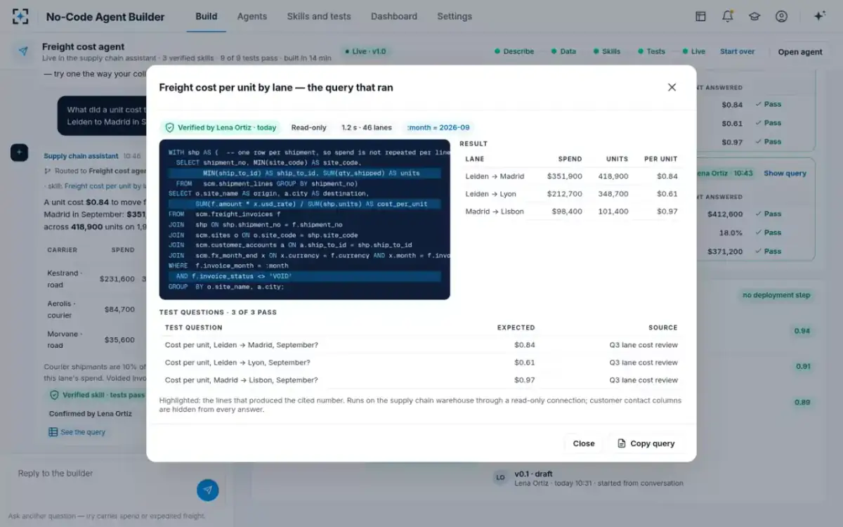 No-Code Agent Builder — The query that ran