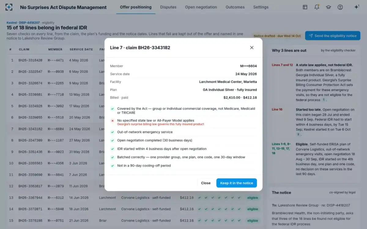 No Surprises Act Dispute Management — One line’s checks