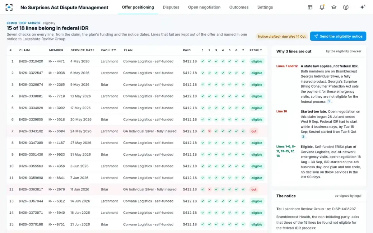 No Surprises Act Dispute Management — Eligibility check