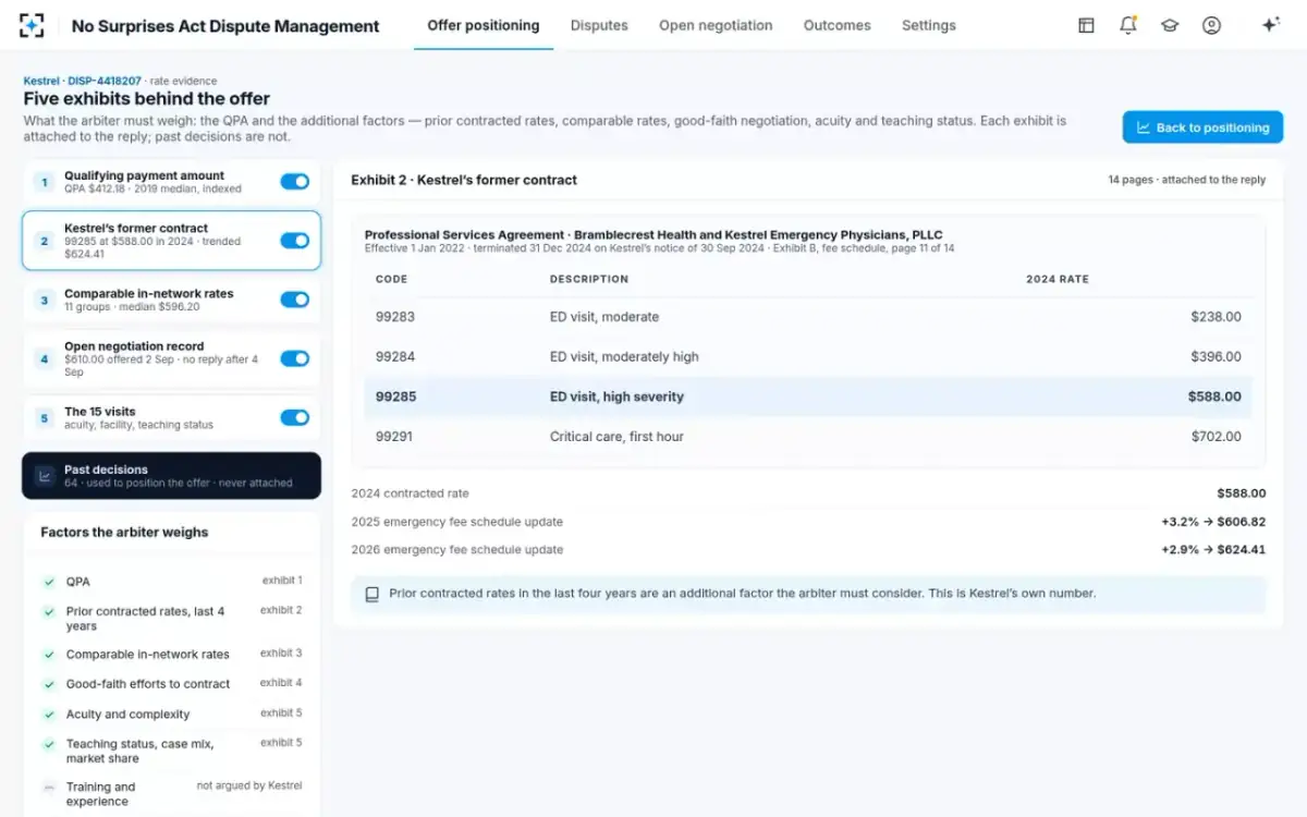 No Surprises Act Dispute Management — Rate evidence