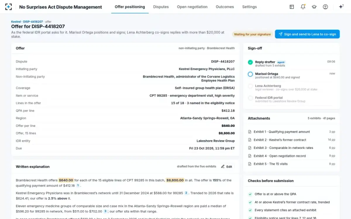 No Surprises Act Dispute Management — The offer, as the portal asks for it