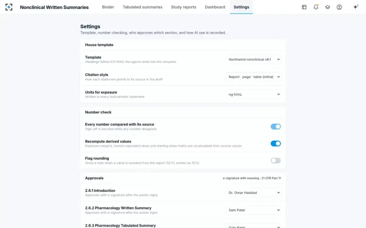 Nonclinical Written Summaries — Settings