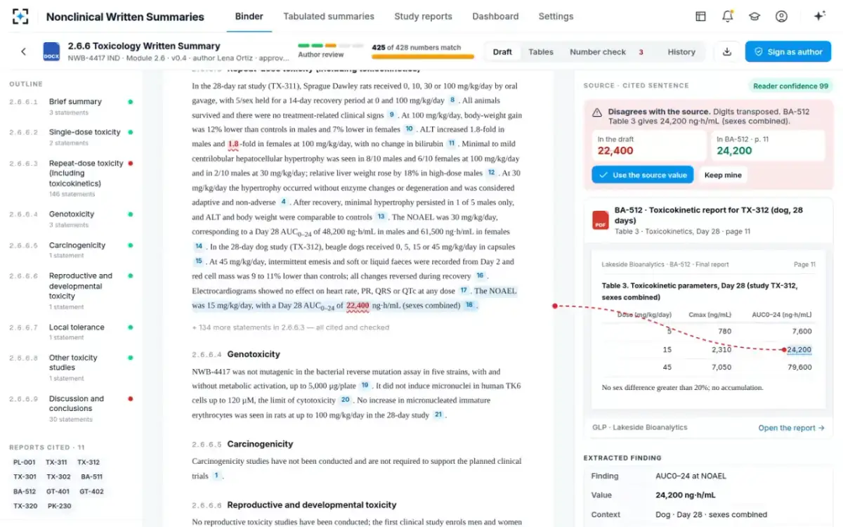 Nonclinical Written Summaries — Draft and source side by side