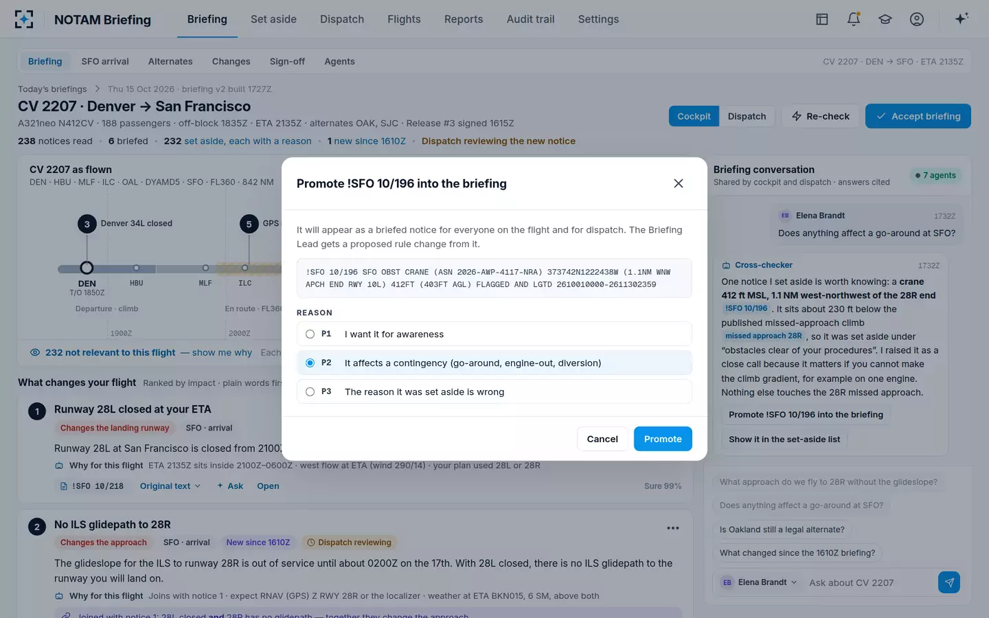 NOTAM Briefing — Promote a NOTAM with a reason