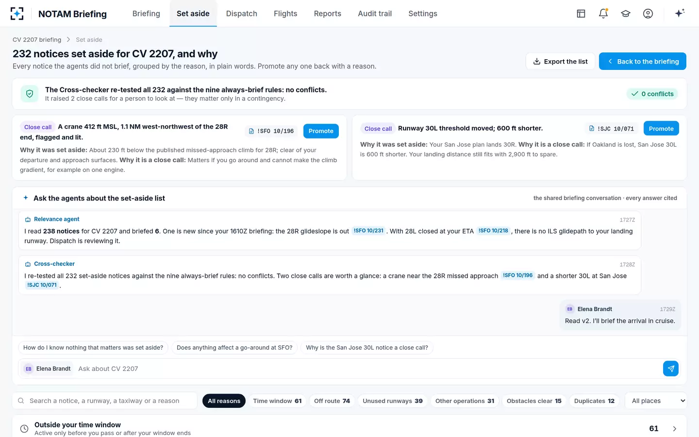 NOTAM Briefing — Every NOTAM set aside, and why