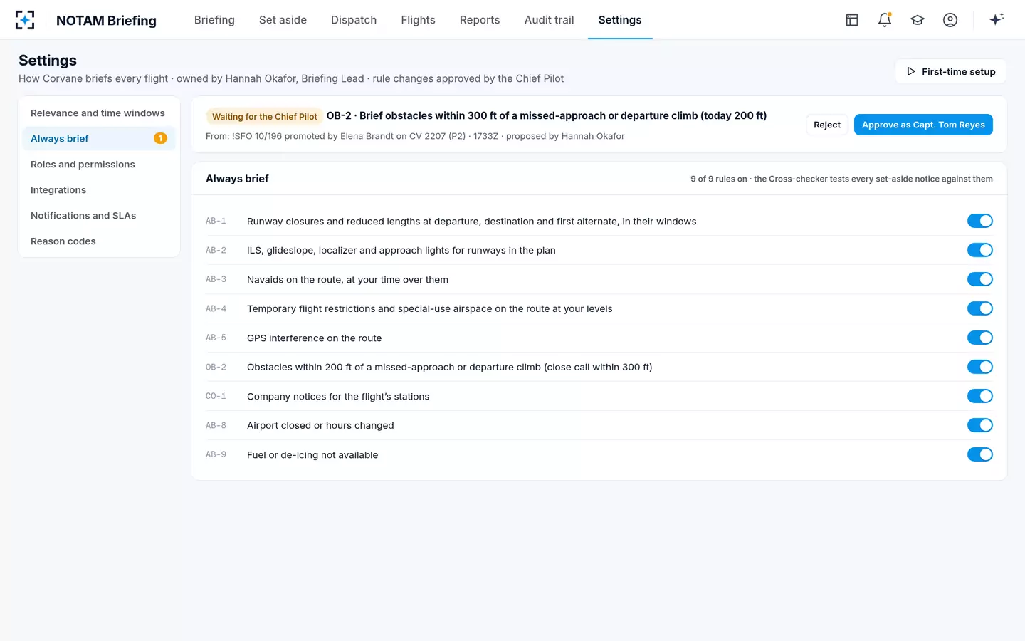 NOTAM Briefing — Always-brief rules