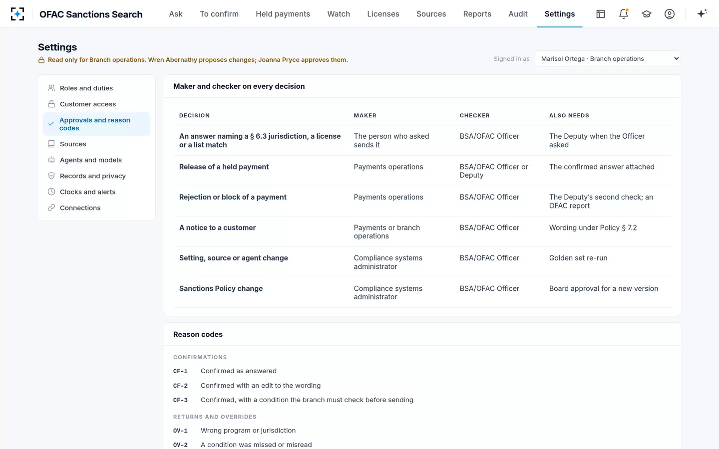 OFAC Sanctions Search — Maker and checker on every decision that moves money or speaks to a customer