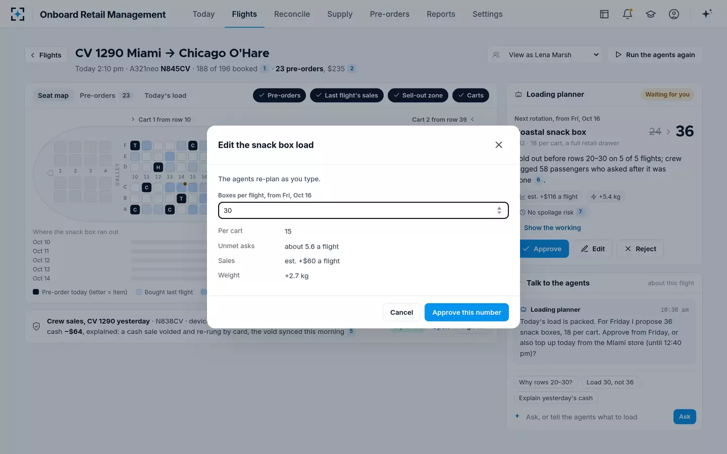 Onboard Retail Management — Change the load, see what it costs