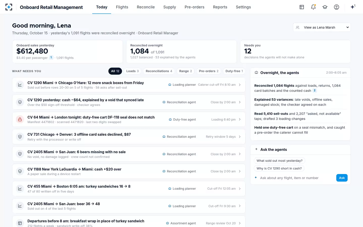 Onboard Retail Management — Today: what needs the retail manager