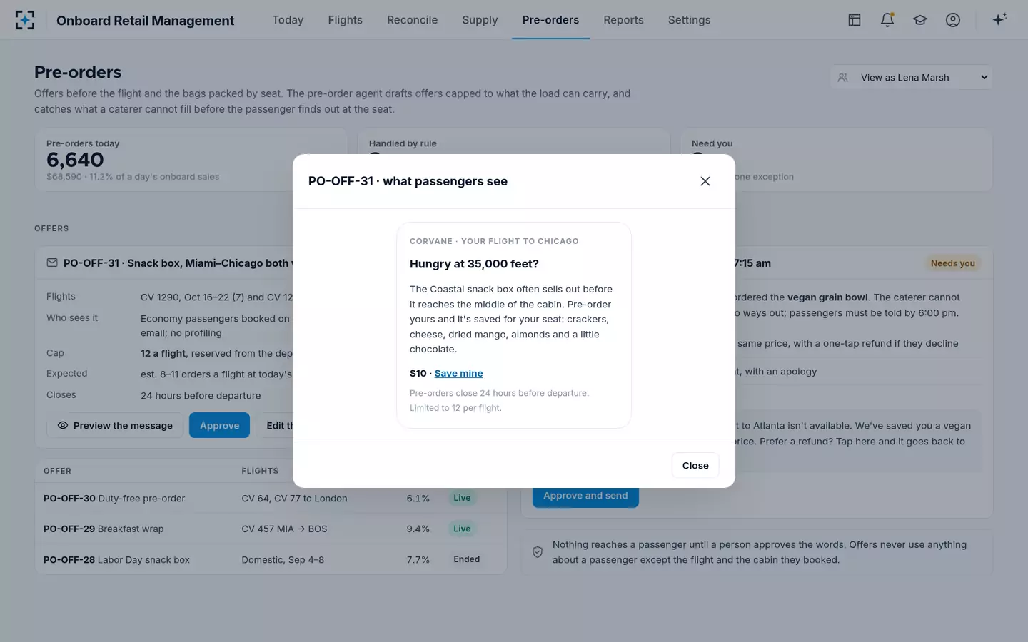 Onboard Retail Management — Inflight pre-order offers capped to the load