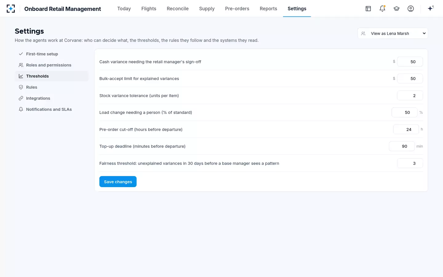 Onboard Retail Management — Your thresholds