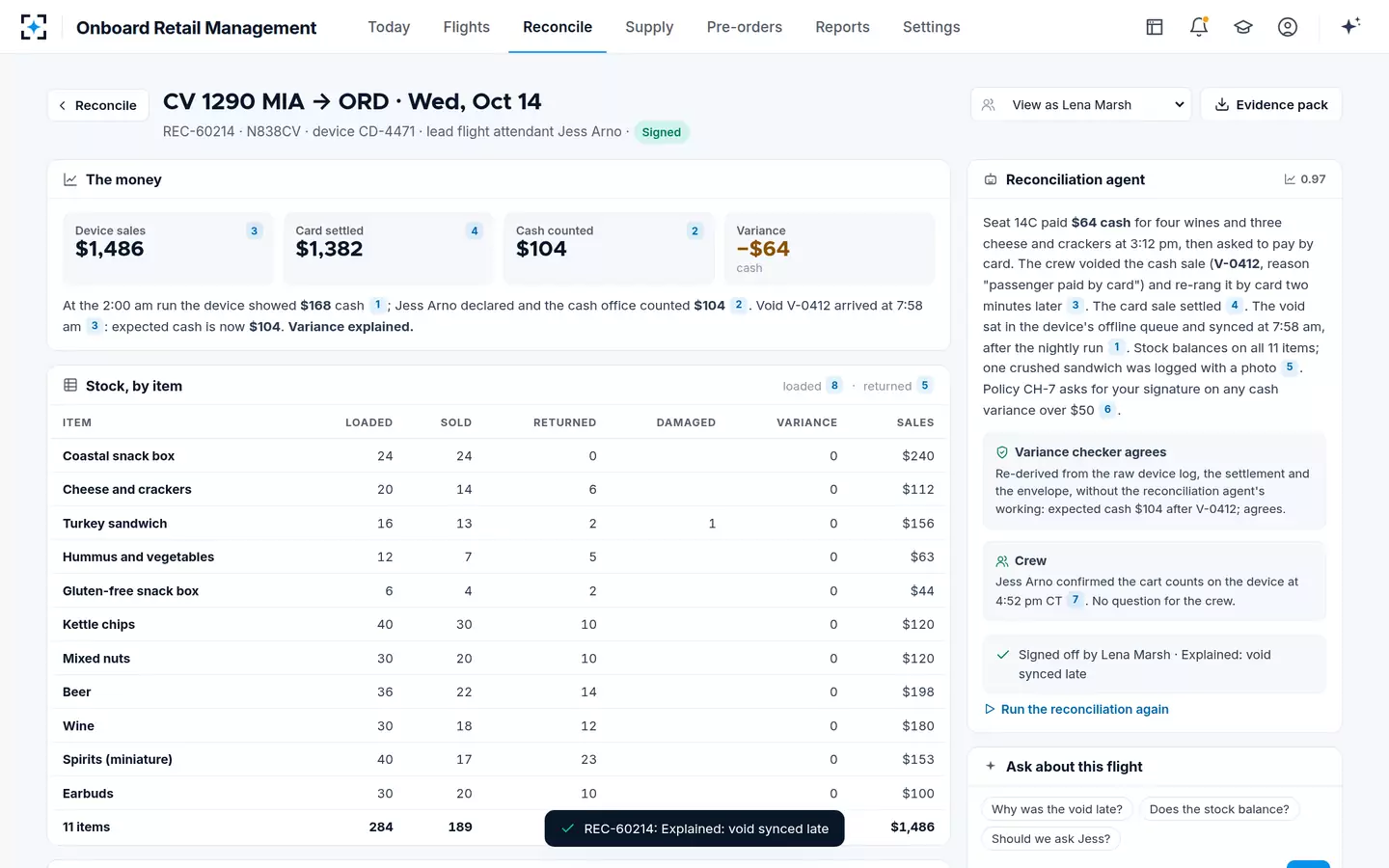 Onboard Retail Management — The variance signed