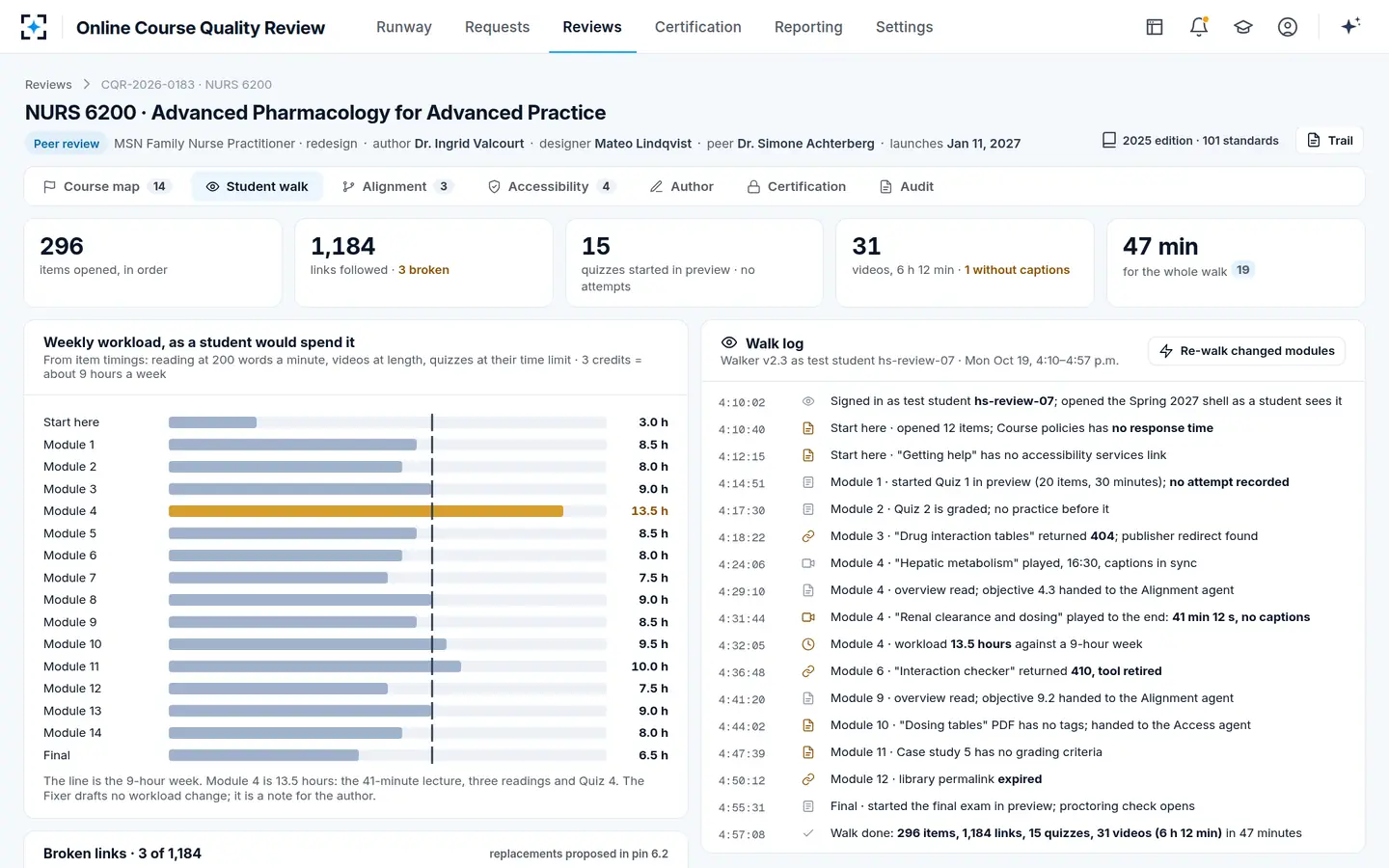 Online Course Quality Review — An online course review checklist, walked the way a student takes the course