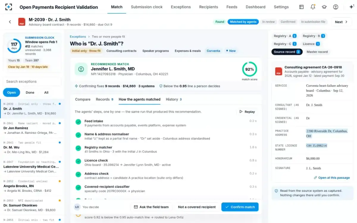 Open Payments Recipient Validation — How the agents matched