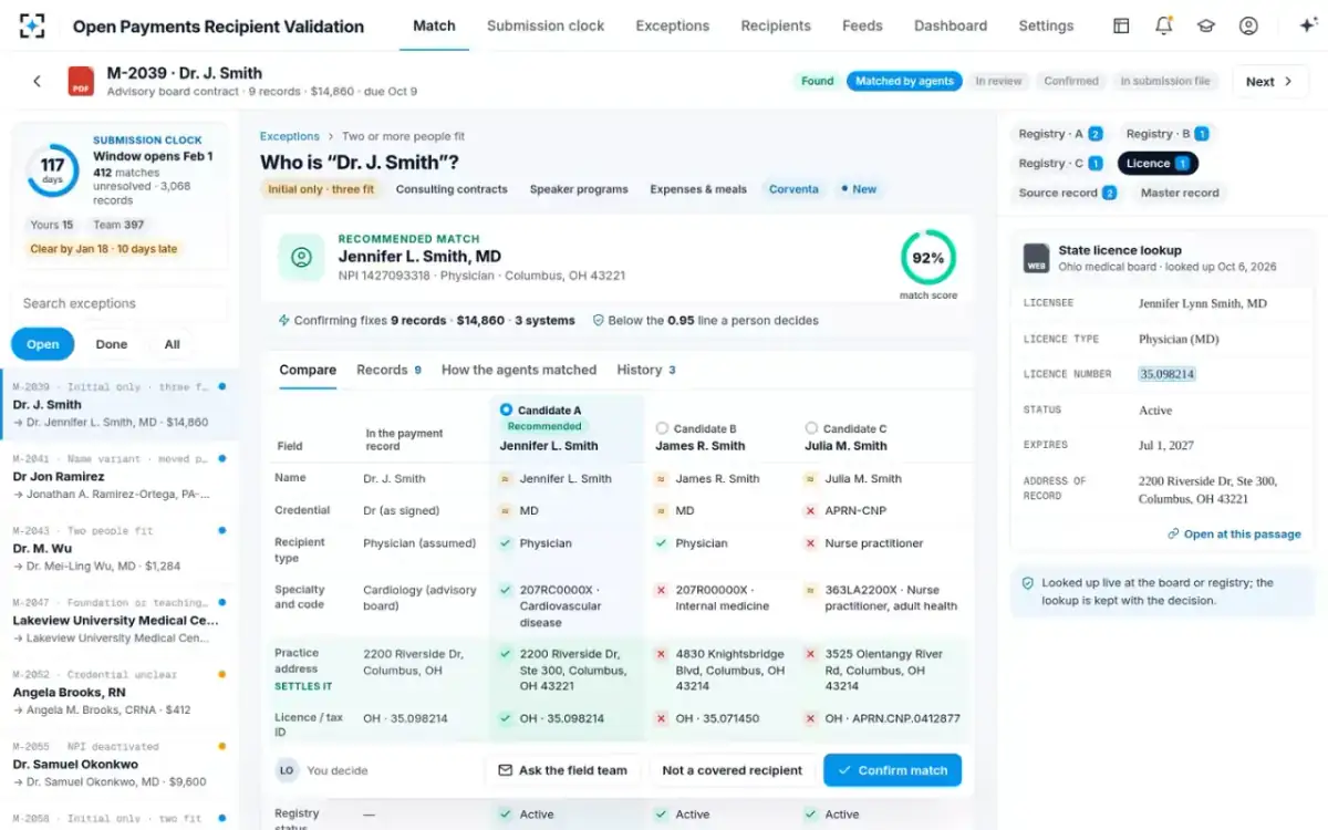 Open Payments Recipient Validation — The licence lookup