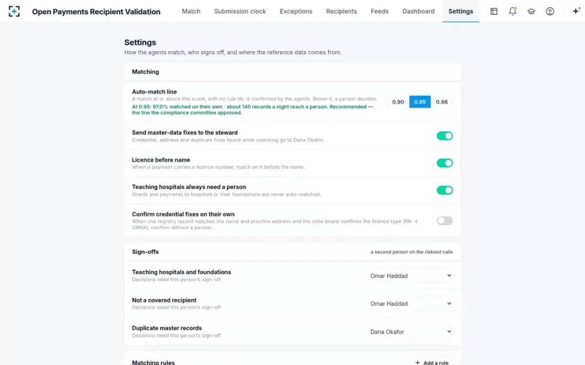 Open Payments Recipient Validation — Your rules