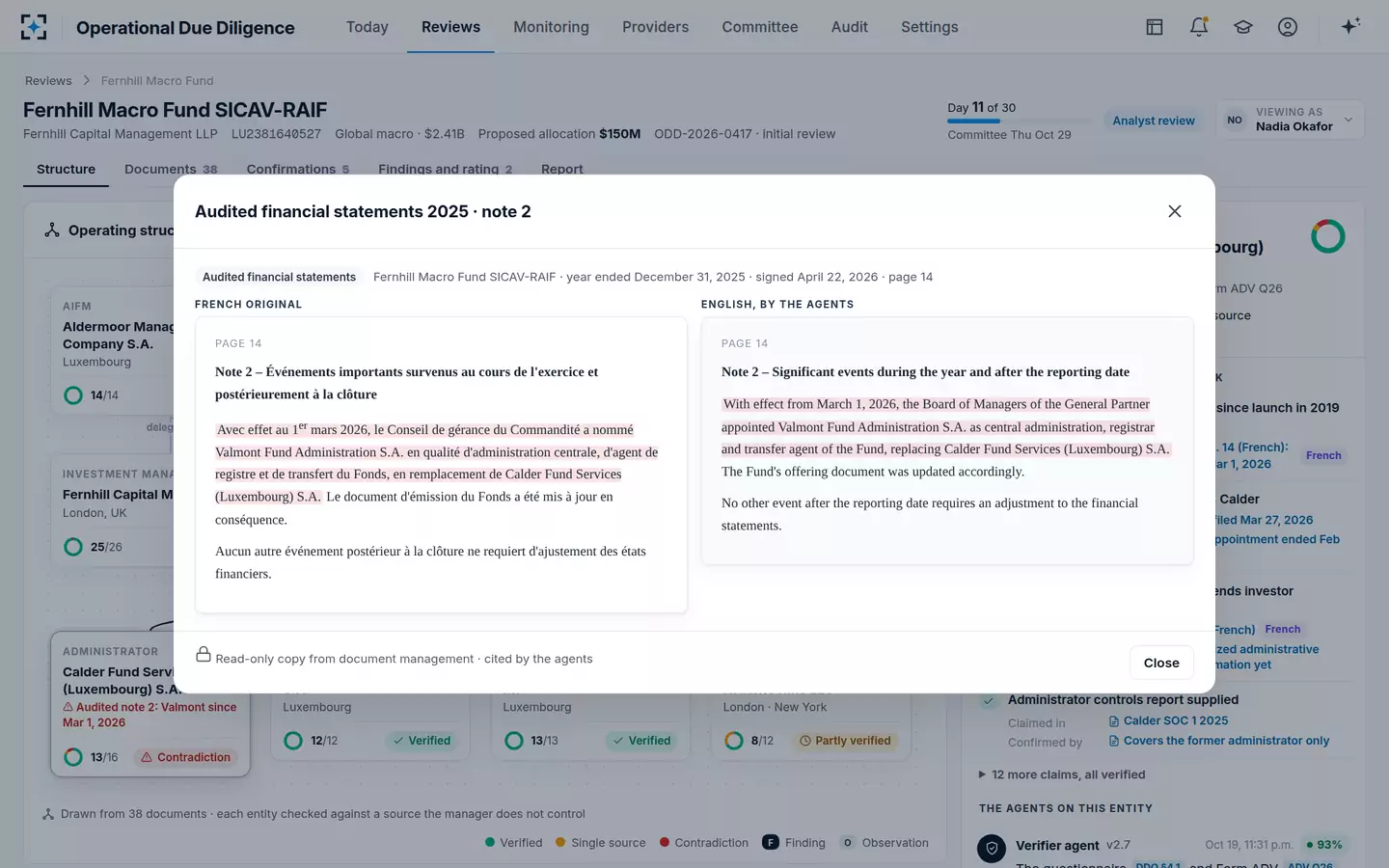 Operational Due Diligence — French beside English